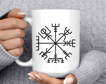 Vegvisir Mug | Viking Compass Large Ceramic Cup | Nordic Housewarming Gift | Icelandic Rune Mug | Norse Pagan Coffee Mug