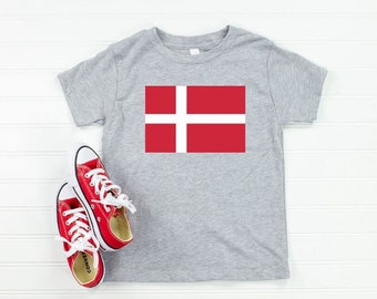 Danish Flag Toddler Tee | Flag of Denmark Kids T-Shirt | Danish Roots Children's Shirt | Danish Souvenir Clothing for Boys or Girls