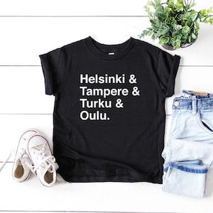 Cities Of Finland Toddler Tee | Helsinki Tampere Turku Oulu Kids T-Shirt | Visit Finland Children&#39;s Shirt | Finnish Souvenir for Finnish Kid
