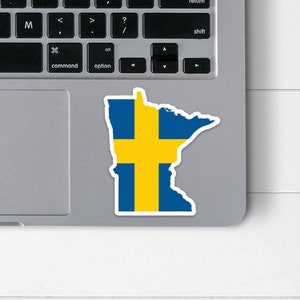 Minnesota Swedish Flag Sticker | Flag of Sweden and Minnesota State Shape Vinyl Decal | Swedish Flag Laptop Sticker | Gift for Swede