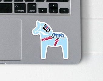 Dala Horse Sticker | Swedish Horse Laptop Decals | Traditional Scandinavian Folk Art Sticker for Car Window | Midsummer Dala Horse Gift