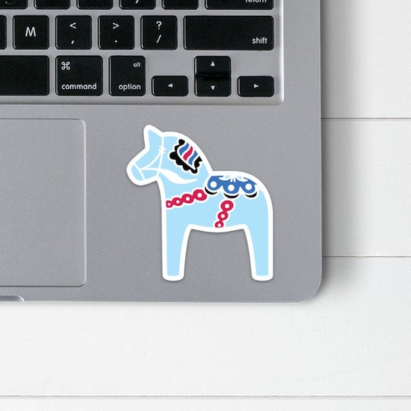 Dala Horse Sticker | Swedish Horse Laptop Decals | Traditional Scandinavian Folk Art Sticker for Car Window | Midsummer Dala Horse Gift