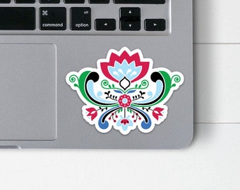 Rosemaling Sticker | Norwegian Flower Vinyl Laptop Sticker | Scandinavian Folk Art Decal for Car Window | Nordic Style Gift