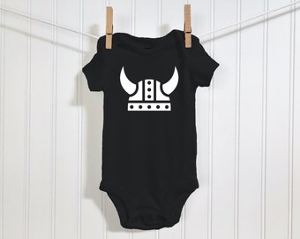 Viking Helmet Baby Bodysuit | Viking Warrior Infant Romper | Scandinavian Baby Shower Gift for Boy or Girl | Nordic Kids Clothing