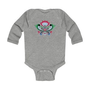 Midsummer Rosemaling Long Sleeve Baby Bodysuit Norwegian Folk Flower Infant Outfit Scandinavian Graphic Design Baby Romper Bild 2