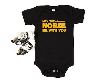 May The Norse Be With You - Gold Baby Bodysuit | Funny Scandinavian Infant Outfit | Little Viking Kids Clothing | Nordic Baby Shower Gift