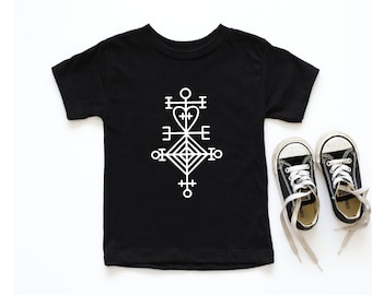 Astarstafur Icelandic Love Stave Toddler Tee | Magical Rune Children's Shirt | Galdastafir Relationship Charm Tattoo Style Kids Shirt