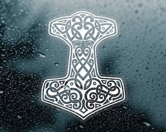 Thor's Hammer Mjolnir Sticker | Viking Clear Background Decal | Nordic Mythology Car Window Sticker | Norse Gods Gift | Pagan Symbol