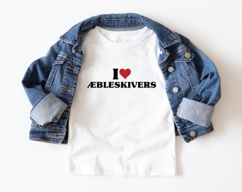 I Love Aebleskivers Toddler Tee | Danish Pride Kids T-shirt | Denmark Souvenir Clothing Gift for Children | Danish Mom or Dad Gift
