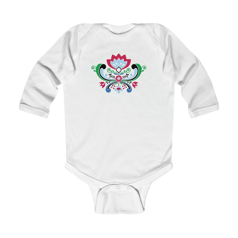 Midsummer Rosemaling Long Sleeve Baby Bodysuit Norwegian Folk Flower Infant Outfit Scandinavian Graphic Design Baby Romper Bild 3