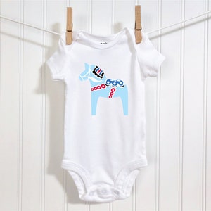 Midsummer Dala Horse Baby Bodysuit | Swedish Horse Infant Outfit | Scandinavian Folk Art Kids Clothing | Nordic Style Children&#39;s Clothes