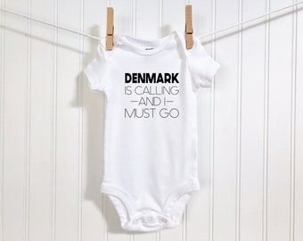 Denmark Is Calling And I Must Go Baby Bodysuit | Danish Infant Romper | Visit Denmark Baby Clothing | Scandinavian Baby Shower Gift