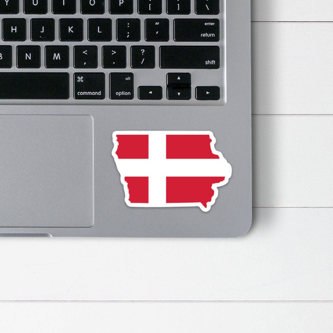 Iowa Danish Flag Sticker | Flag of Denmark and Iowa State Shape Vinyl Decal | Danish Flag Water Laptop Sticker | Danish Roots Gift