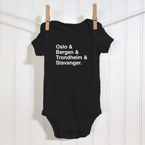 Cities Of Norway Baby Bodysuit | Visit Norway Infant One Piece Outfit | Oslo Bergen Trondheim Stavanger Souvenir | Norwegian New Baby Gift