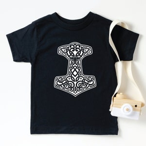 Thor&#39;s Hammer Mjolnir Toddler T-Shirt | Viking Design Kids Shirt | Norse Mythology Children&#39;s Tee | Nordic Gods Scandinavian Design Gift