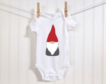 Red Hat Gnome Baby Bodysuit | Scandinavian Gnome Infant Romper | Norwegian Nisse Baby Clothing | Swedish Christmas Tomten New Baby Gift