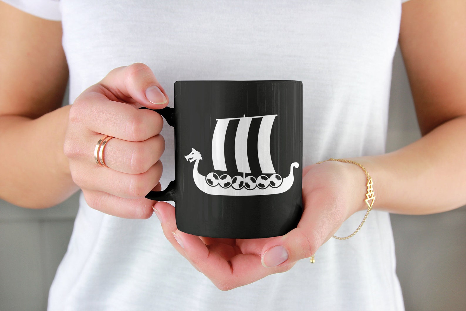 Viking Ship Coffee Mug Viking Boat Black Ceramic Cup - Etsy