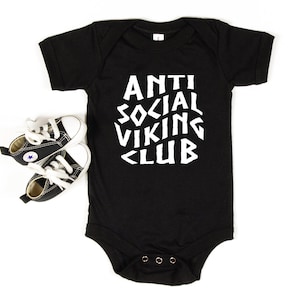 Anti Social Viking Club Baby Bodysuit | Funny Viking Infant Outfit | Scandinavian Kids Clothing | Little Pagan Baby Shower Gift