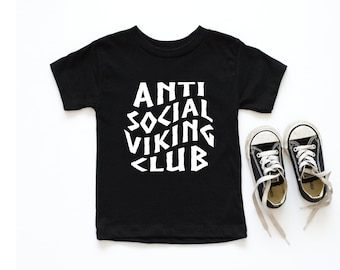 Anti Social Viking Club Toddler T-Shirt | Funny Viking Kids Shirt | Modern Nordic Children's Tee | Norse Mythology Gift for Boys or Girls