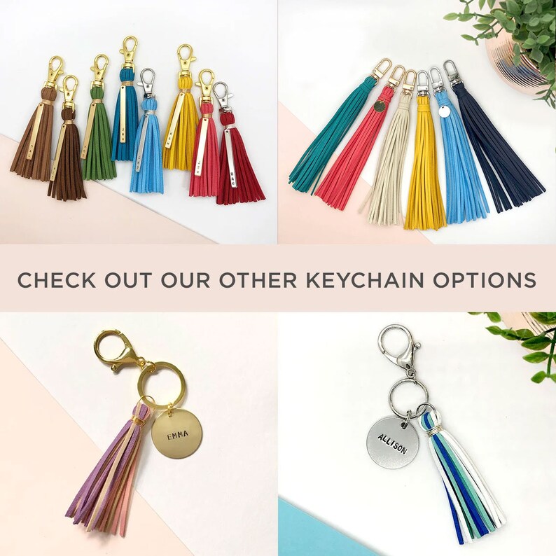 Personalized Gold Bar Keychain With Suede Tassel | 23+ Color Options - Etsy