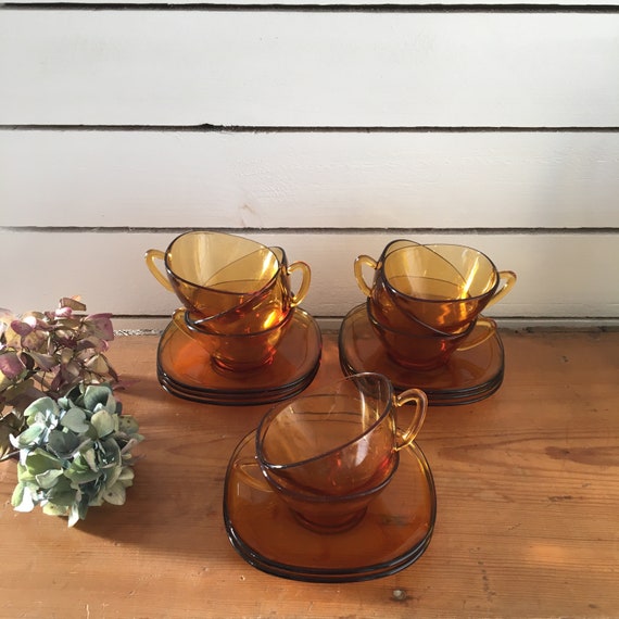 Service à Café Vintage Vereco France - 8 Tasses + 8 Sous-tasses - Bleu Années 70