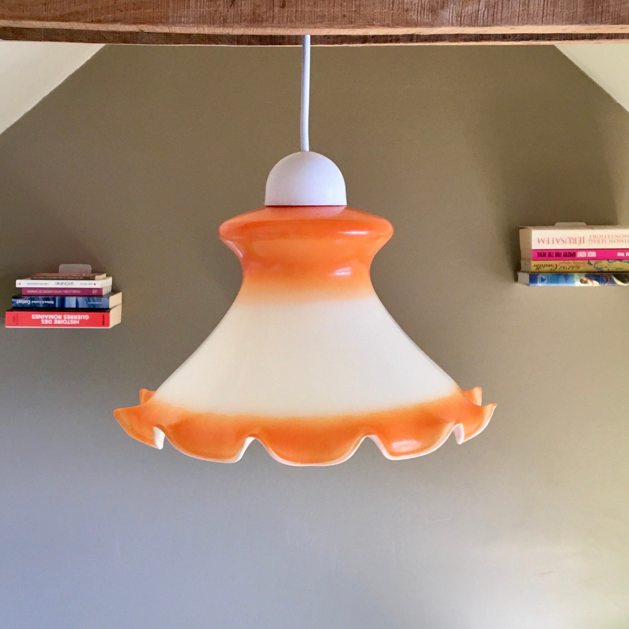 Suspension Luminaire Vintage Opaline Orange