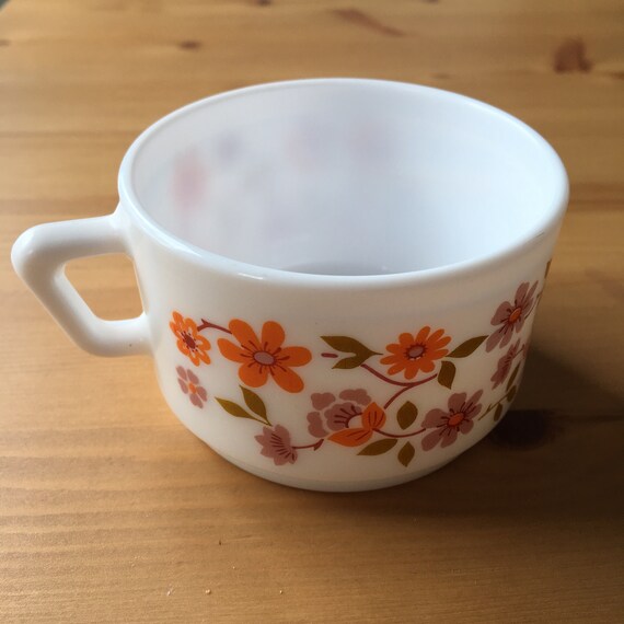 Vintage lot de 3 tasses imprimé fleuri orange Arcopal Scania