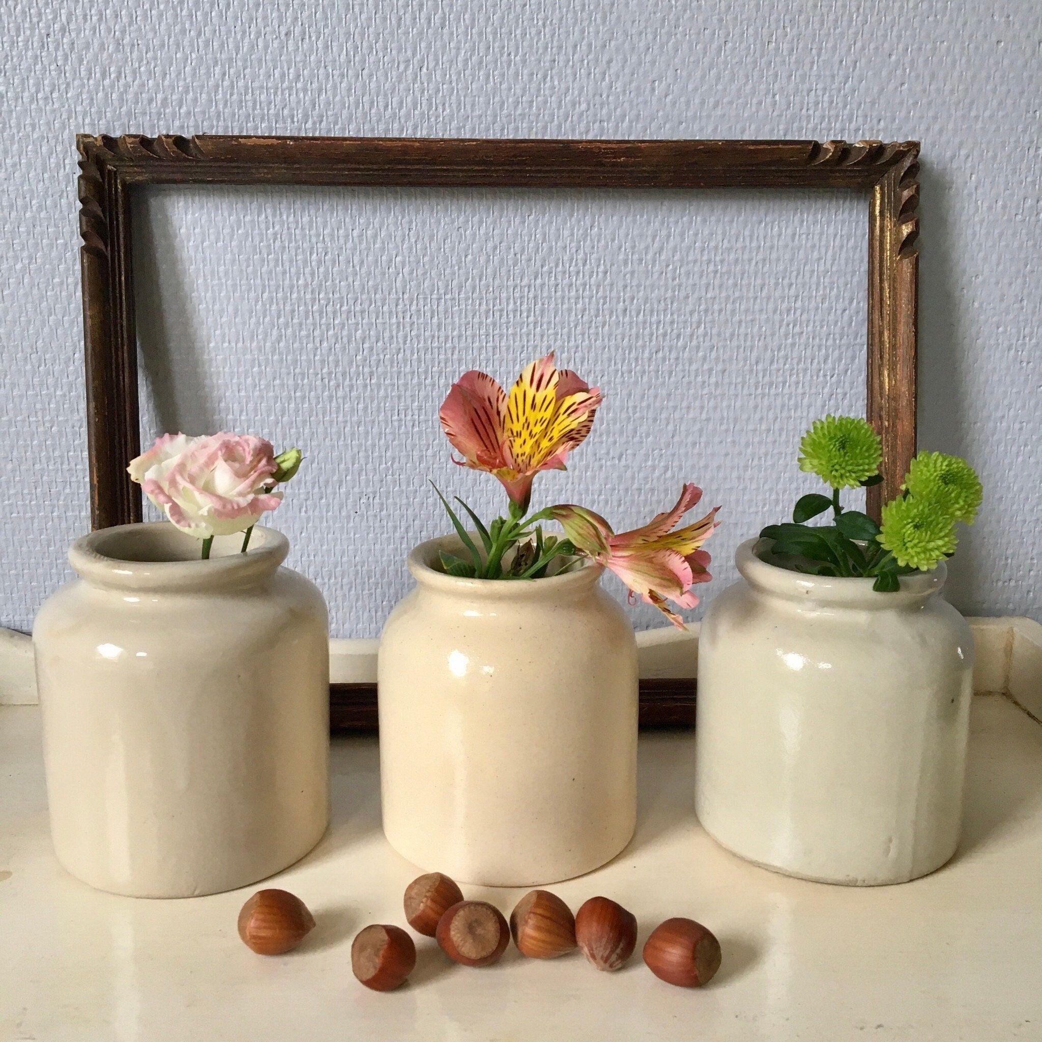 Trio d'anciens Pots à Moutarde en Grès