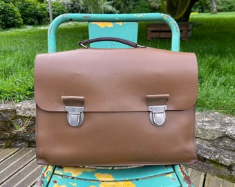 Cartable vintage en cuir années 70 des PTT