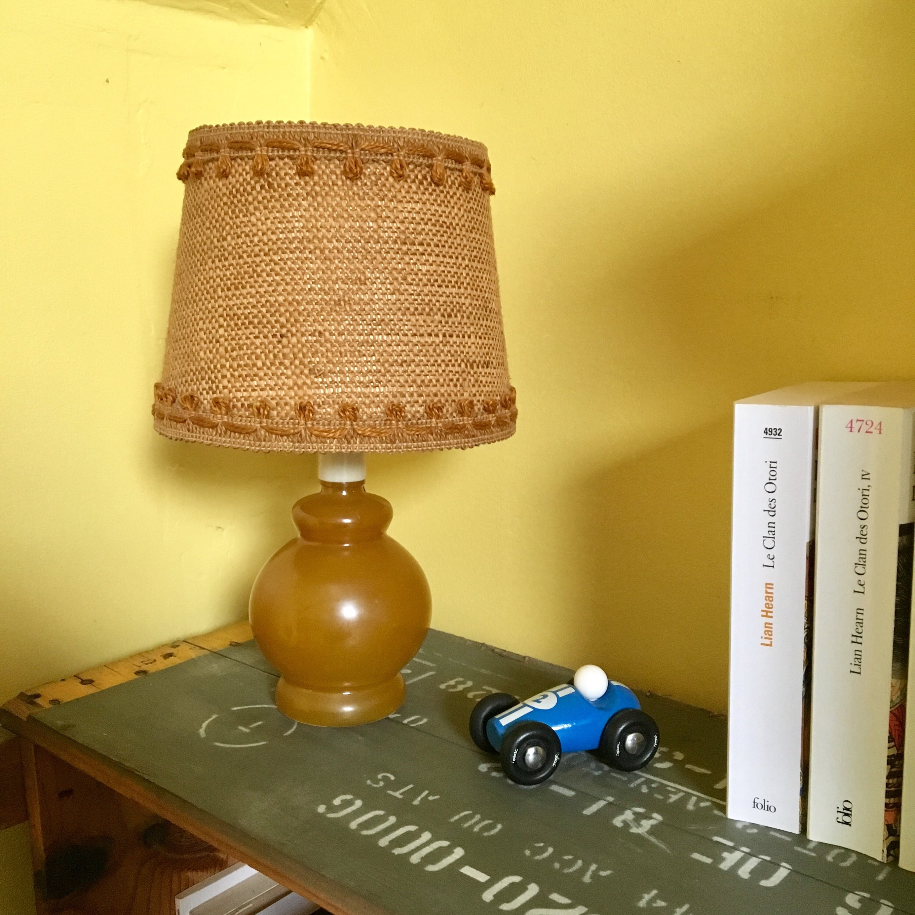 Lampe Vintage 1970 Verre et Jute