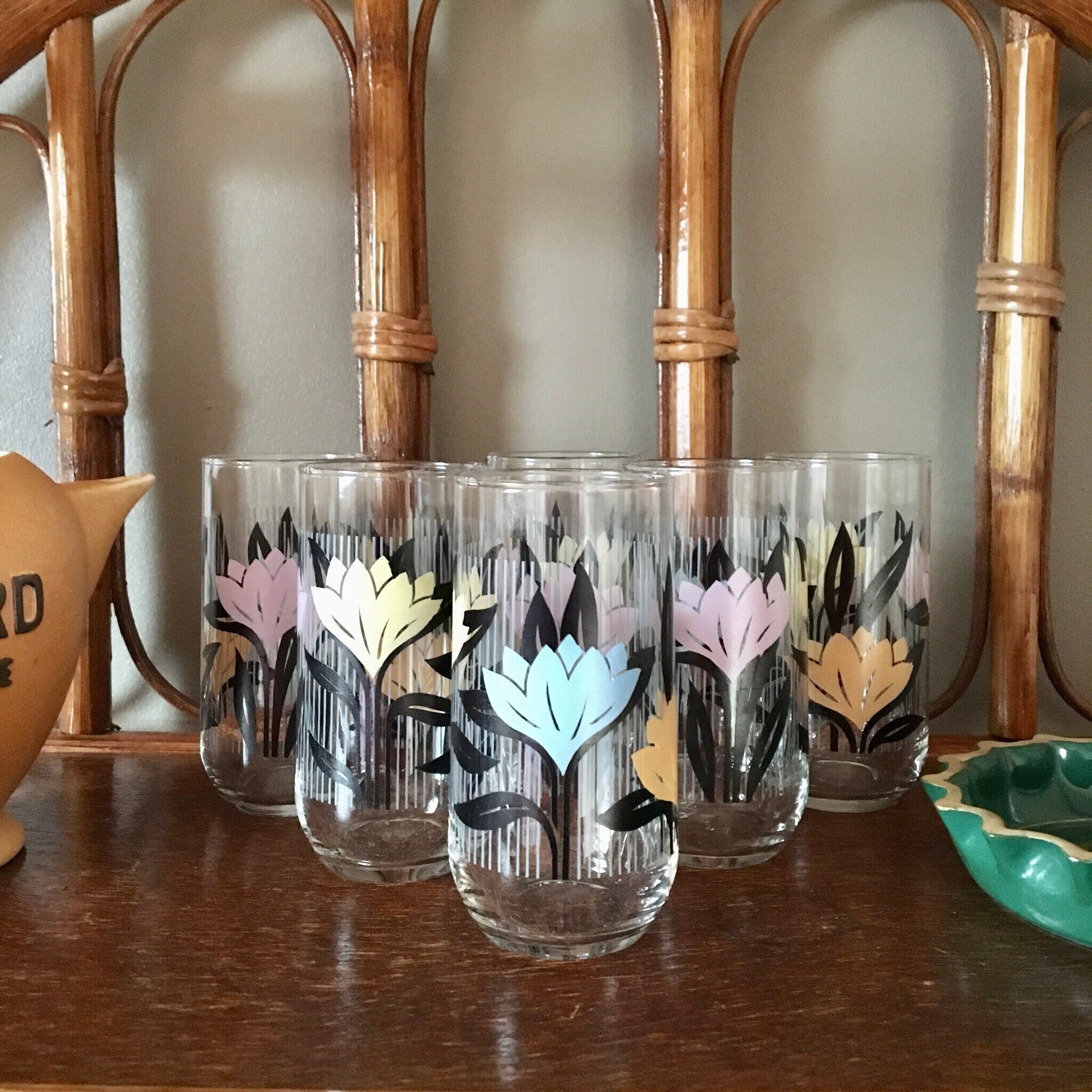 Verres à Orangeade Vintage Années 80 Fleurs