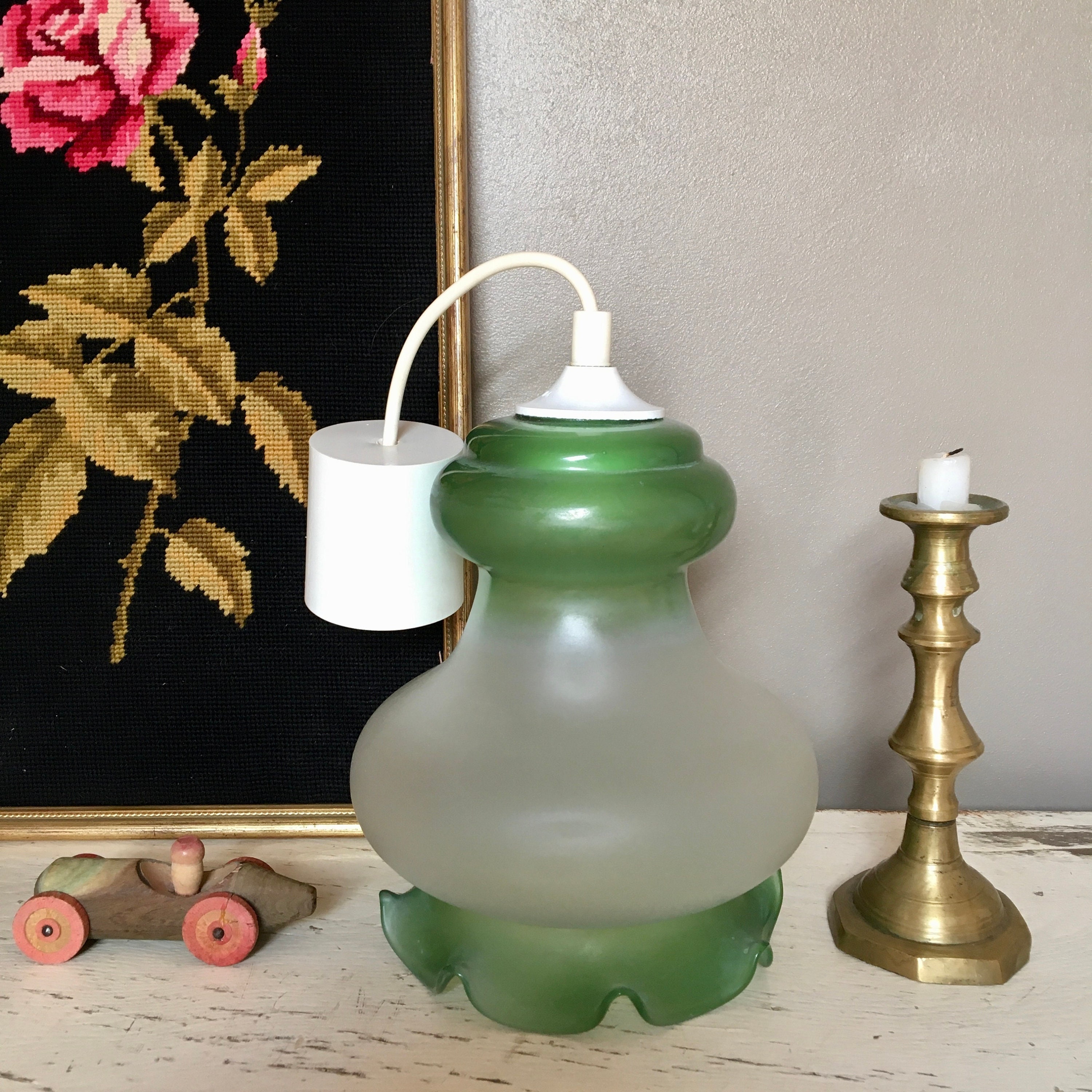 Suspension Luminaire Vintage Années 1970 en Verre Dépoli