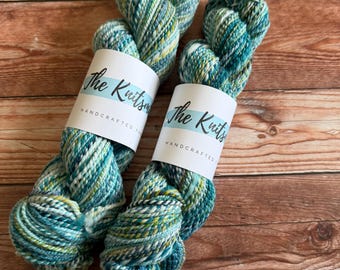Teal Drift, Hand Spun Yarn, Non Superwash Merino, DK Weight