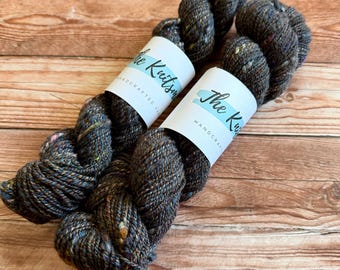 Smoky, Hand Spun Yarn, Non Superwash Corriedale Tweed, DK Weight