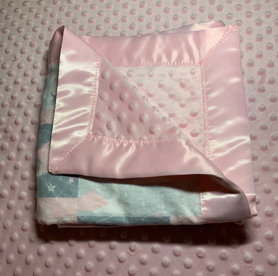 Baby Blanket Flannel Pink & Gray Patchwork Etsy