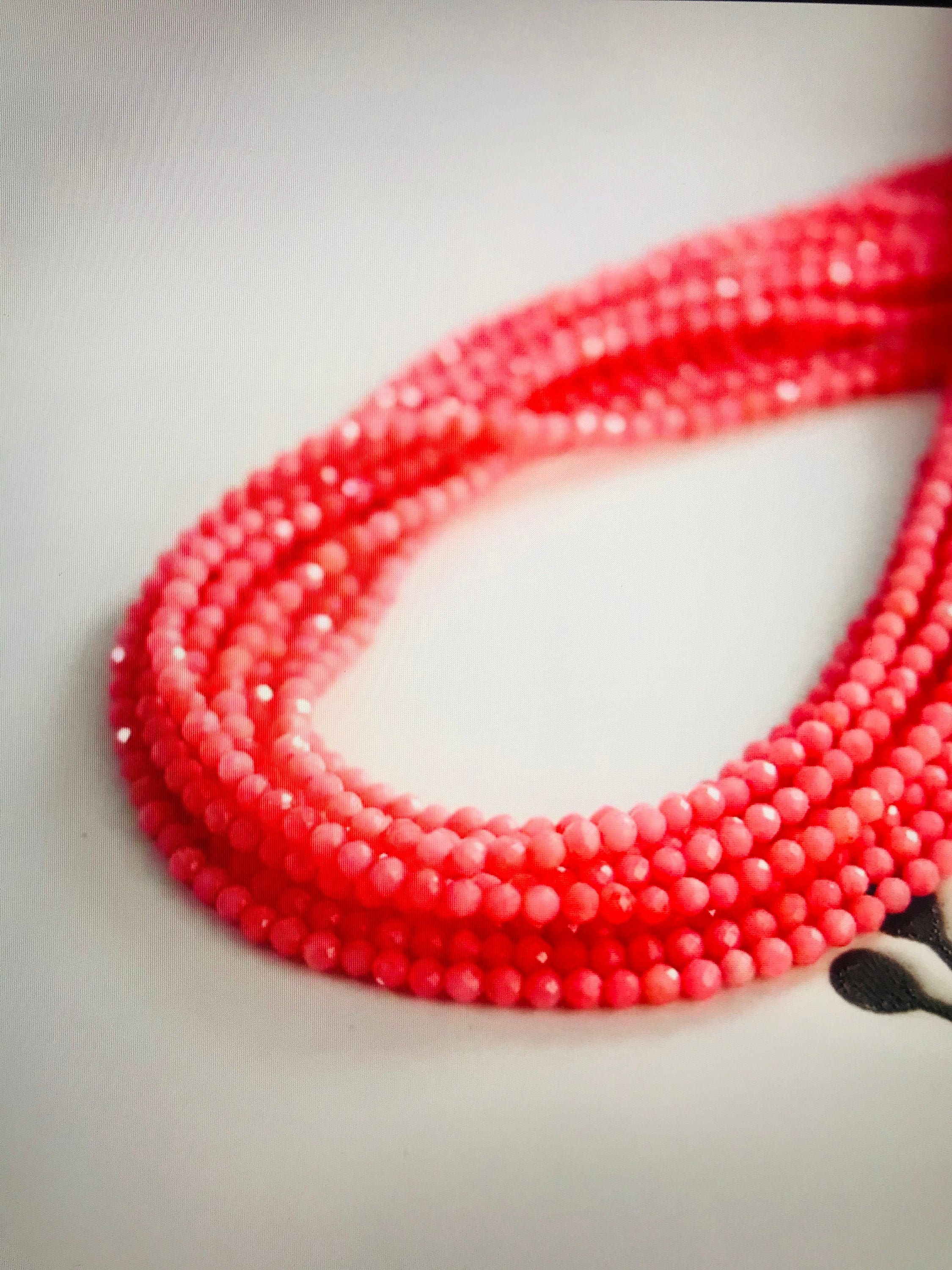 Natural Dyed Faceted Crystal Coral Seed Beads Etsy