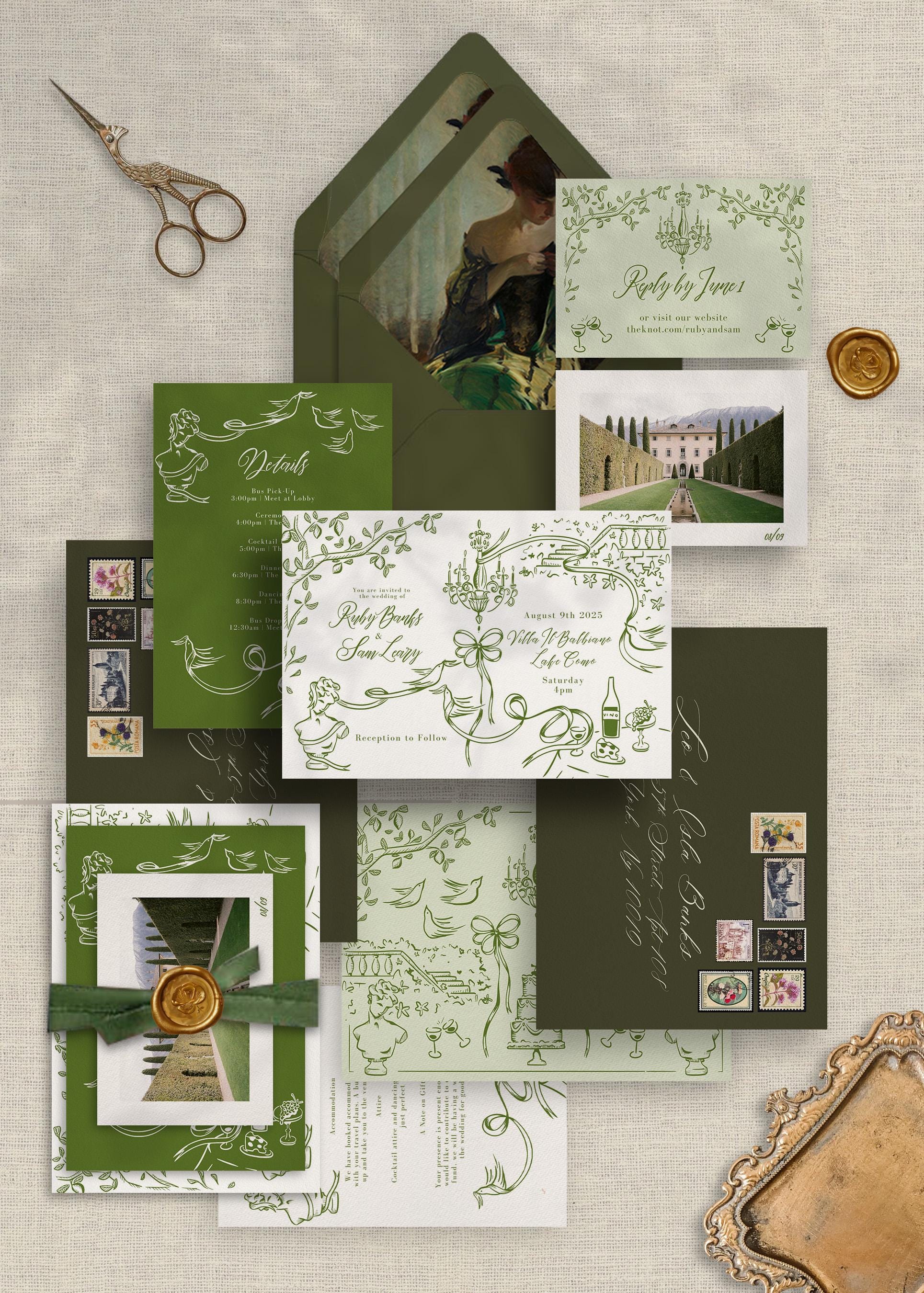 Vintage Pride & Prejudice Garden Wedding Invitation Suite | Garden Botanical | Earthy European Romance | Hand Drawn | Bridgerton | 001