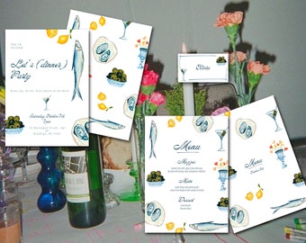 DINNER PARTY PAKET Vorlage | Menü | Tischkarten | Einladung | Mediterrane Dinner Party | Hochzeit | Party | Handgezeichnet | Illustriert