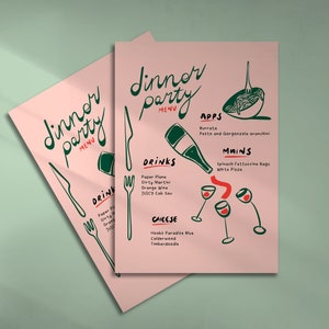 MENU Dinner Party, Ästhetik, Mädchen, Picknick, Sommer, Orangenwein, Italienisch, Gastgeber, Originalillustration, bearbeitbar, 006