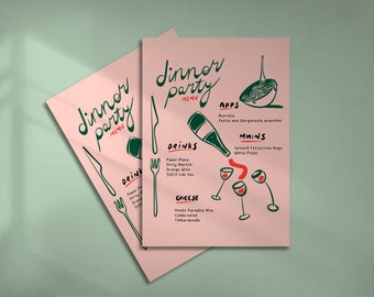 MENU Dinner Party, Aesthetic, That Girl, Picnic, Summer, Orange Wine, Italian, Host, Original Illustration, Editable, 006