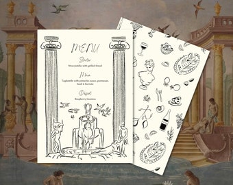 MENU, Pasta, Dinner Party, Italien, Ziel, Handgezeichnete Illustration, Weißer Lotus inspiriert, Minimal, Europäische Hochzeit, 003