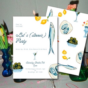 INVITATION Template | Mediterranean Dinner Party | Wedding | Party | Hand Drawn | Illustrated | Custom