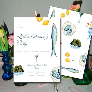Modelo de convite para festa | Jantar Mediterrâneo | Casamento | Festa | Desenhado à mão | Ilustrado | Personalizado | 008