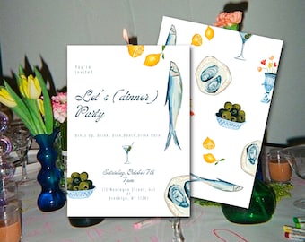 PARTY-EINLADUNG-Vorlage | Mediterranes Dinner Party | Hochzeit | Party | Handgezeichnet | Illustriert | Individuell | 008