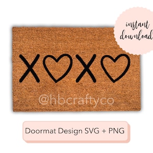 Téléchargement numérique SVG/PNG Xoxo ! Conception de paillasson Saint-Valentin, conception de paillasson mignon SVG