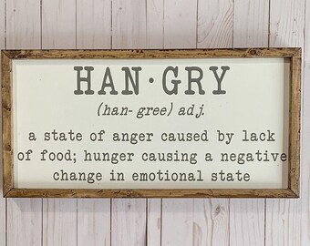 Hangry Funny Kitchen Farmhouse Style Wooden Wall Decor, Kitchen Wood Sign,  Rustic Style Wooden Sign, Country Kitchen Decor, Home Decor