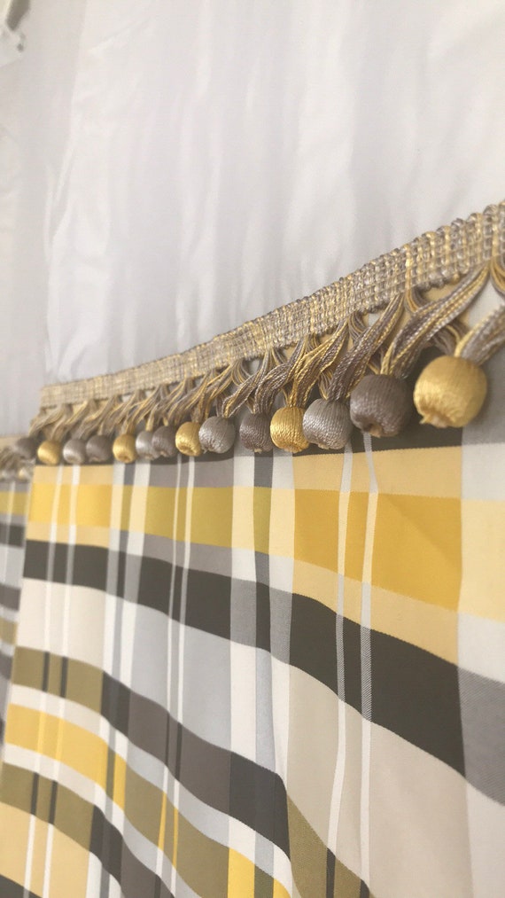 Distinctive Yellow Charcoal Gray White Shower Curtain Etsy