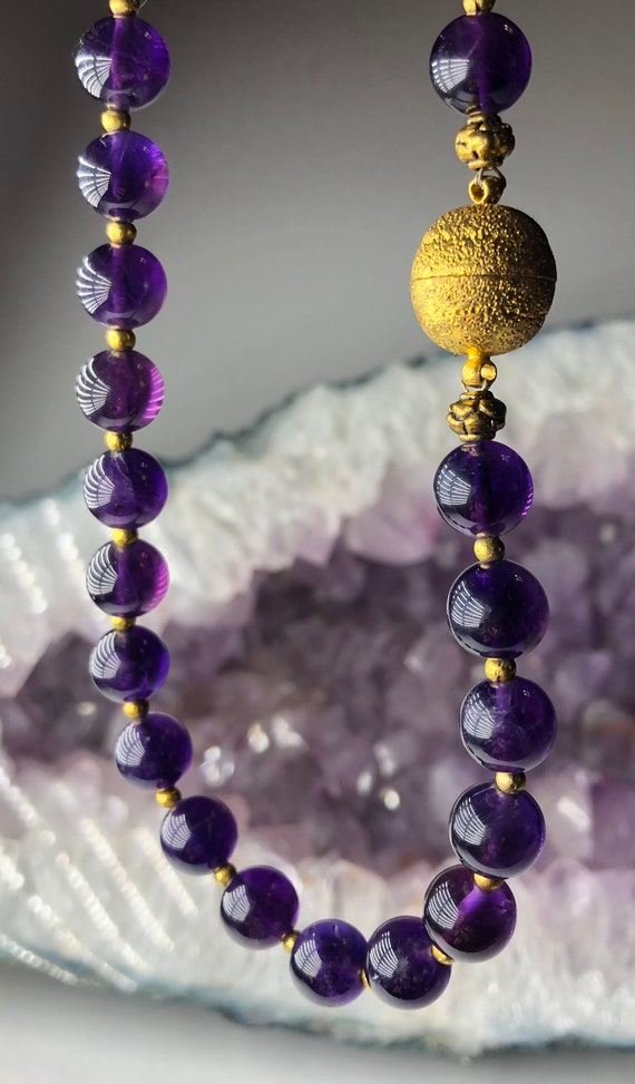 Vintage Deep Purple Amethyst Beaded Necklace - image 1