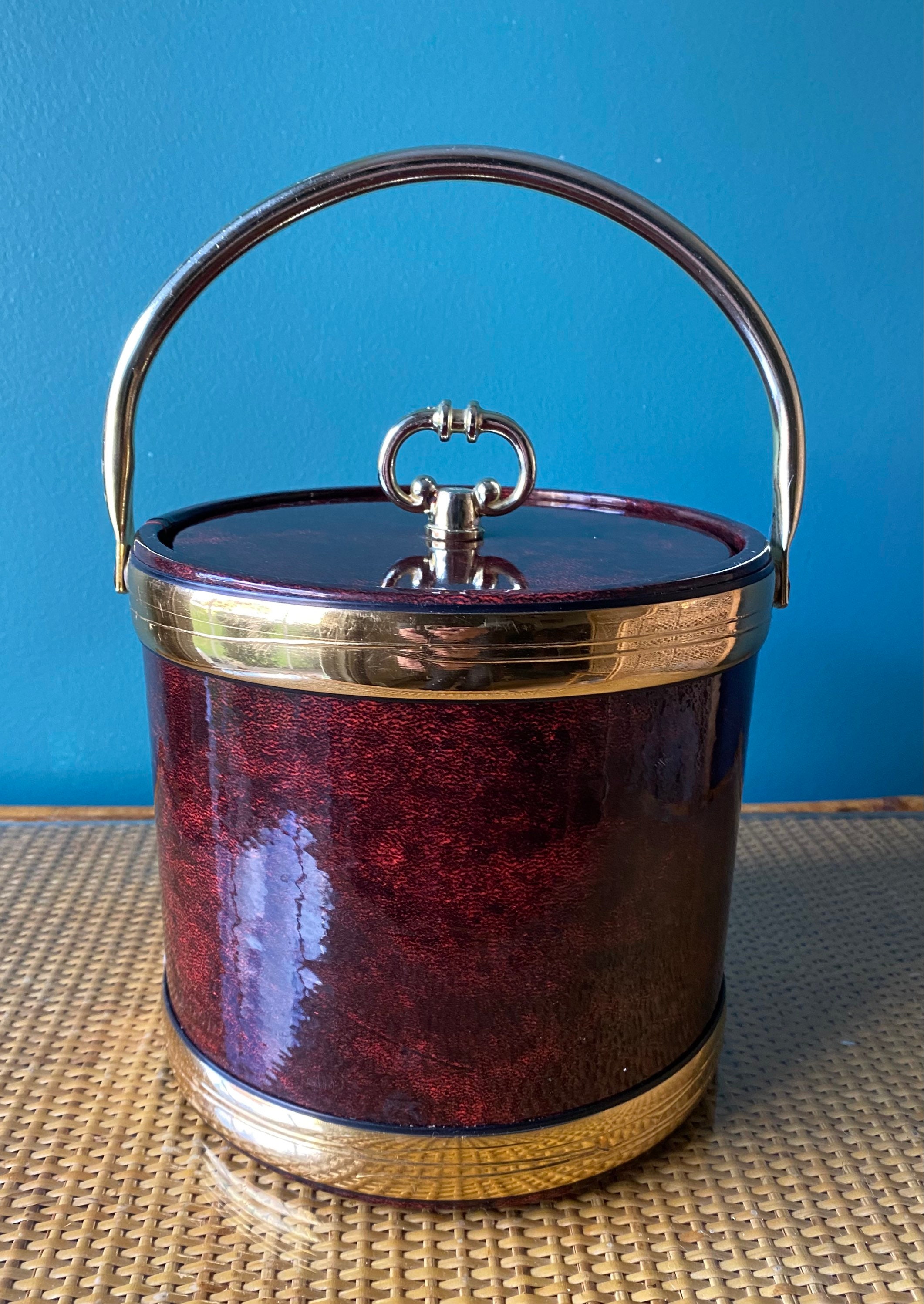 Kraftware Polished Brass Ice Bucket - 3 Quart, Lucite Cover & Bale Handle, Vintage Style