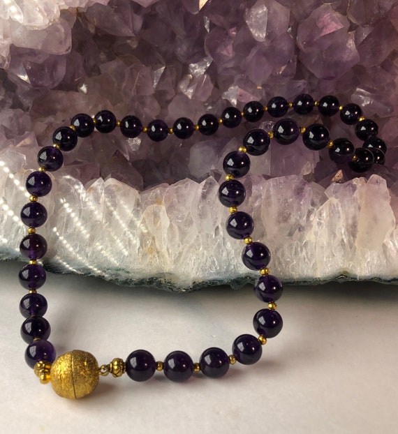 Vintage Deep Purple Amethyst Beaded Necklace - image 4